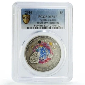 Cook Islands 5 dollars Meteorites HAH 280 Space MS67 PCGS silver coin 2010 - Picture 1 of 2