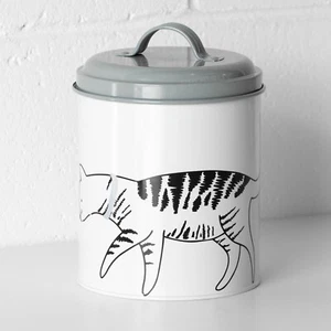 White & Grey Cat Treat Storage Tin with Airtight Lid Food Biscuit Container Jar - Picture 1 of 6
