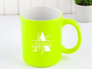 Personalised Engraved Mug With Initial 11oz Durham Mug Fluorescent Yellow - Picture 1 of 3