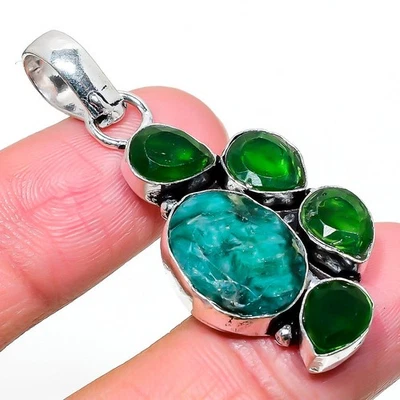 Emerald(Simulated) Diopside Gemstone Handmade Gift Jewelry Pendant 2.05" Gift d9 - Image 1 of 4