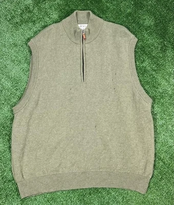 Orvis Sweater Vest Mens 2XL Olive Green Half Zip Mock Neck Lambswool Blend Knit - Image 1 of 4