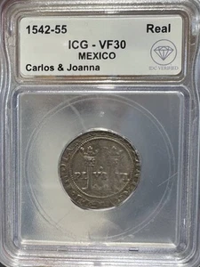 1542-55 1 Real - Carlos and Joanna ICG VF-30 IDC Verified - Picture 1 of 2