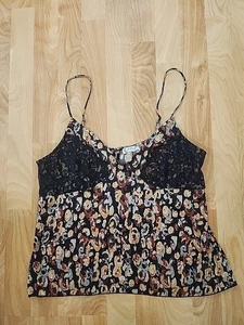 Free People mehrfarbiges Trägertop geblümt schwarz Spitze Träger Stufen Größe M - Bild 1 von 5