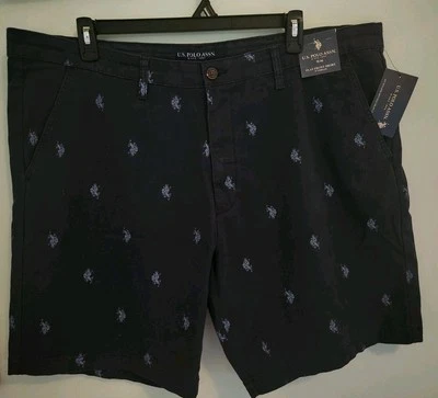 Pantalones Cortos US Polo Assn Para Hombre Frente Plano Estampado TALLA 46 Club Azul Marino NUEVO #32125 Foto 1 de 4