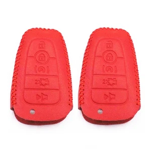 2Pcs Red Leather For Ford F-150 Explorer Fusion Key Fob Bag Cover Case 5 Buttons - Picture 1 of 4