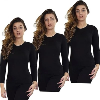Pack Of 2 Womens Thermal Long Sleeve Top Ladies Warm Winter Baselayer Tops