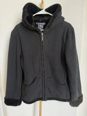 Weather Tamer black plush inside and velvety cabled, hoodie jacket size Medium - Image 1 of 4