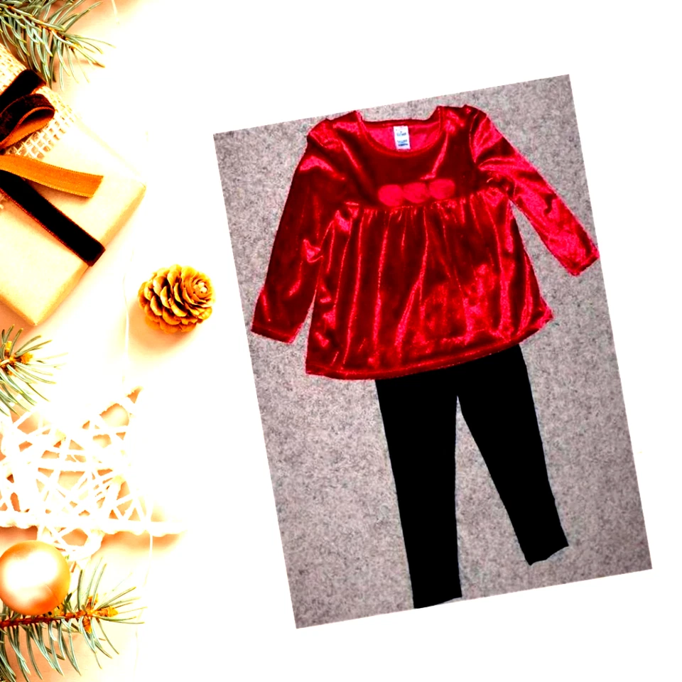 Christmas Holiday 2-Piece SET: RED Velvet Top & Leggings Pants  (4 T) NEW w/Tags - Image 1 of 1