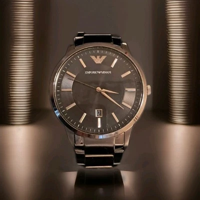 🕦Orologio Emporio Armani Renato AR2457 Uomo Stainless Steel Silver Black Quarzo - Immagine 1 di 4