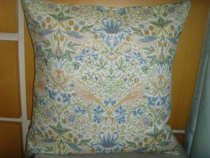 MORRIS STRAWBERRY THIEF CREAM BLUE GREEN  ART DECO  FABRIC CUSHION COVER  16" - Picture 1 of 2