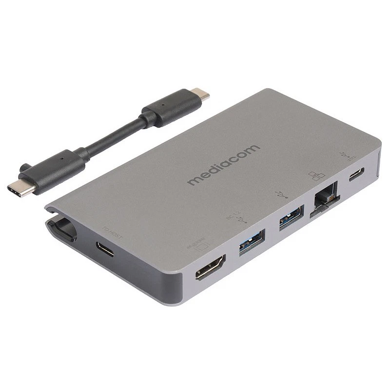 MEDIACOM HUB TO USB-C TO HDMI + RJ45 + USB + TYPE C E POWER DELIVERY 100W IN ALL - Immagine 1 di 1