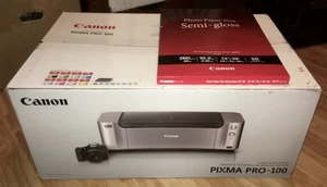 Canon PIXMA PRO-100 Printer w/ Photo Paper Plus SG-201 13x19 Semi-gloss 50 - Picture 1 of 14