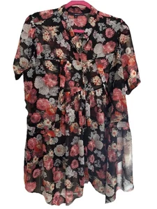Denim 24/7 Blumen Knopf Top Gr. 16 W Boho Indie Resort Floral transparent - Bild 1 von 10