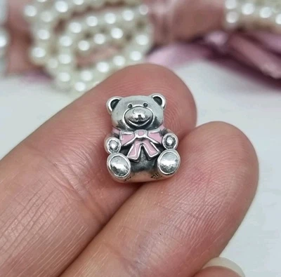 Berloque de arco esmalte rosa genuíno Pandora It’s A Girl Teddy Bear 💕 S925 ALE R32 - Imagem 1 de 4