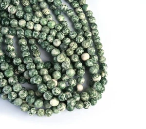 Natural Green Spot Jasper Gemstone 10 MM Round Smooth Beads Strand 15.5" - Picture 1 of 6