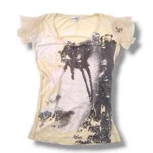Vintage Grunge Allsaints Avantgarde Pastel Yellow Cap Frill Sleeve Top Small - Picture 1 of 8