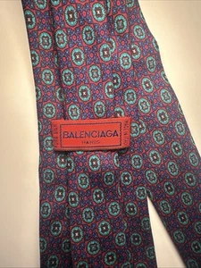 Balenciaga Krawatte - 100 % Seide grün rot blau Made in Italy 57" lang 3 1/4" breit - Bild 1 von 6