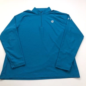 Under Armour Loose Large Blue LOGO Pullover 1/4 Zip Mock Neck Long Sleeve - Picture 1 of 8