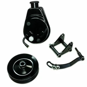 SBC Chevy SB Black Saginaw Power Steering Pump w/ Bracket & Double Groove Pulley - Picture 1 of 6