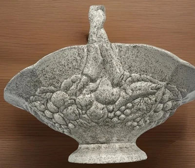 Vintage Speckled White Ceramic Basket Fruit Design 10.5” Twisted Handle Pedestal - Image 1 of 4