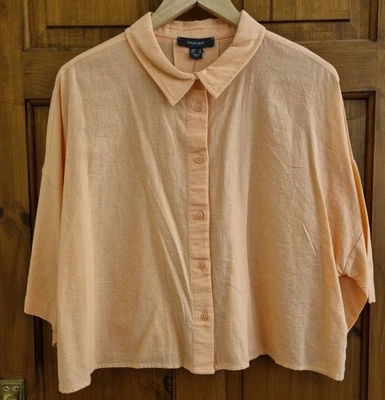 NWT Primark Peach Short Sleeve Oversized Cropped Linen Style Shirt - Size 20 - Image 1 of 4