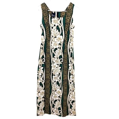Royal Creations Green and White Hawaiian Floral Maxi Dress  - Image 1 of 4