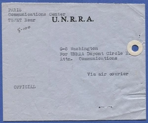 Scarce Official UNRRA Air Courier cover from Paris Communications Ctr to Wash DC - Picture 1 of 1