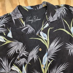Camisa Tommy Bahama Para Hombres Mediana Seda Hawaiana Abotonada Negra Vibrante Floral - Imagen 1 de 7