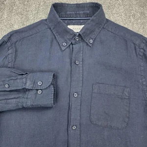 Porter & Ash Hemd Herren Small Navy Blau Leinen Button Down Langarm Freizeit - Bild 1 von 20