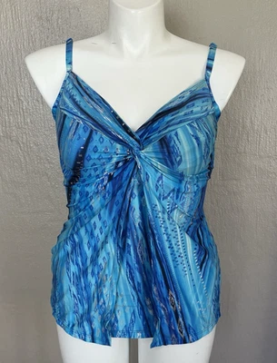 Traje de baño Miraclesuit Tankini Top para mujer adelgazante azul plateado talla 14 DD ¡BONITO! Foto 1 de 4