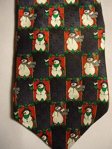 Holidays MMG Black Red Green White Christmas Snowmen Silk Tie 58" - Picture 1 of 2