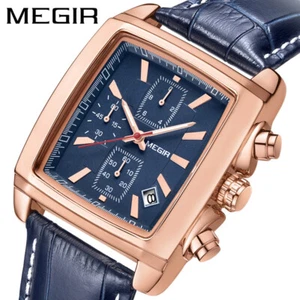 MEGIR Herren Leder Armbanduhr Wasserdicht Chronograph Militär Quarzuhren - Bild 1 von 16