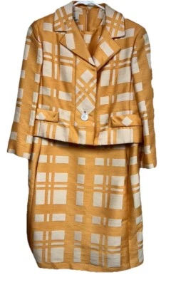 Joan Leslie Kasper винтажный 1960-х шелк платье и куртка США оранжевый белый!!ИЗЫСКАННЫЙ!! - Изображение 1 из 4