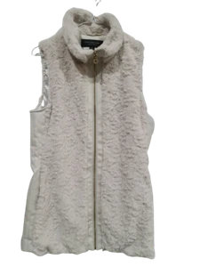 Andrew Marc New York Womens Faux Fur Leather Vest Medium Beige Cream Zip Up Y2K - Picture 1 of 8