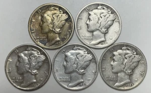 1926, 1939D, 1939S, 1940S and 1943S Mercury Dimes 90% Silver (See Description) - Picture 1 of 2