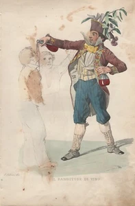 Filippo Palizzi Il Banditore di vino 1853 De Bourcard bulino acquarellato - Picture 1 of 1