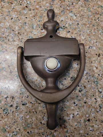 Vintage Brass Door Knocker with Bell white button Cover