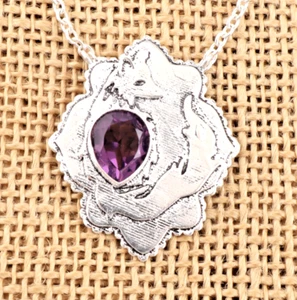African Amethyst Gemstone 925 Sterling Silver Handmade Jewelry Pendant 1.29" - Picture 1 of 6
