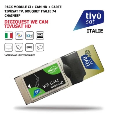 Pack Module CI+ We Cam Tivusat HD + Carte Bouquet Tv Italie Digiquest 74 chaines - Immagine 1 di 4
