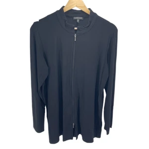 Eileen Fisher Womens Full Zip Jacket Long Sleeve Longline Black Petite Large - Picture 1 of 9