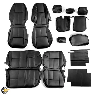 Front+Rear Black For 07-13 Chevrolet Silverado Seat Covers Extended Cab - Image 1 of 4