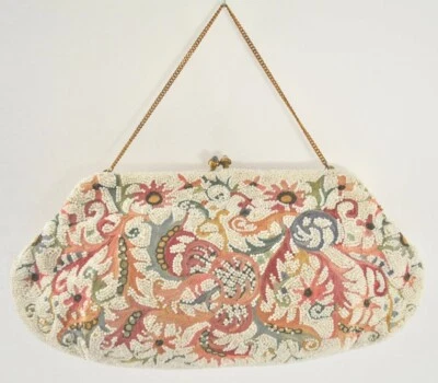 Bolso de Mano Josef France Cuentas y Bordado Años 60 Forro de Seda Cadena Dorada Foto 1 de 4