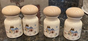 Set Of 4 Vintage International Heartland Stoneware Spice Jars EUC Village - Picture 1 of 5