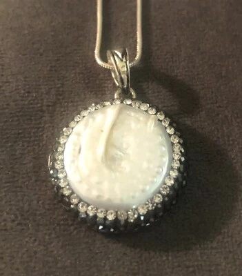 Natural Pearl & Crystal Pendant On Silver Snake Chain Necklace  - Image 1 of 4