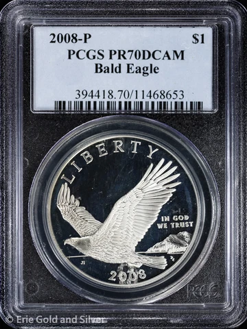2008-P $1 Proof Bald Eagle Commemorative Silver Dollar PCGS PR 70 DCAM Cover