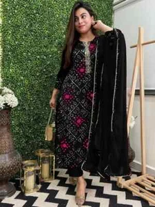 Indian Pakistani Kurta Pant Dupatta Set Women Bollywood Cotton Rayon Tunic Kurti - Picture 1 of 5
