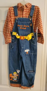 VTG Size 4T Bob The Builder 2 Piece Denim Long Overalls w/ Flannel Plaid Shirt - Picture 1 of 20