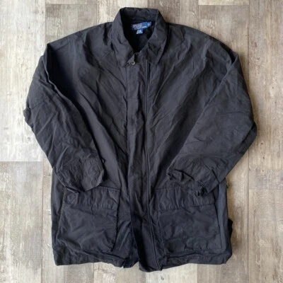 Gabardina negra vintage años 90 Polo Ralph Lauren chaqueta con cremallera talla mediana rara Foto 1 de 4