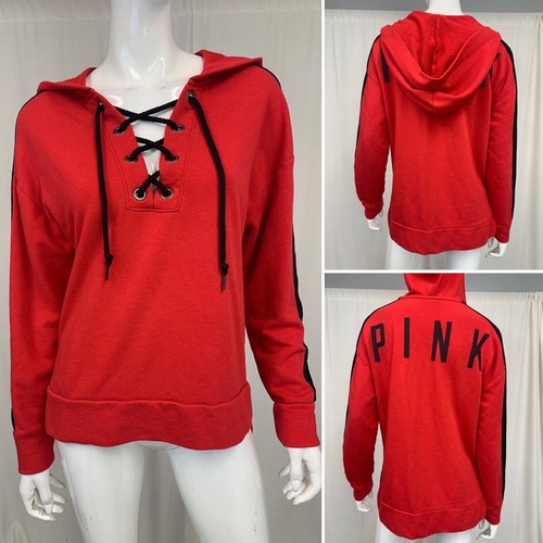 UNDERCOVER Giacca felpa donna ROSA Victoria Secret piccola rossa nera stringata con cappuccio