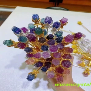 5 piezas Fluorita Natural Flor Rosa Calavera Tallación Cristal de Cuarzo Reiki Curación - Imagen 1 de 9